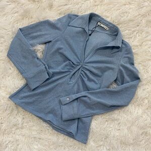 Zara Blue Long Sleeve Collared Top